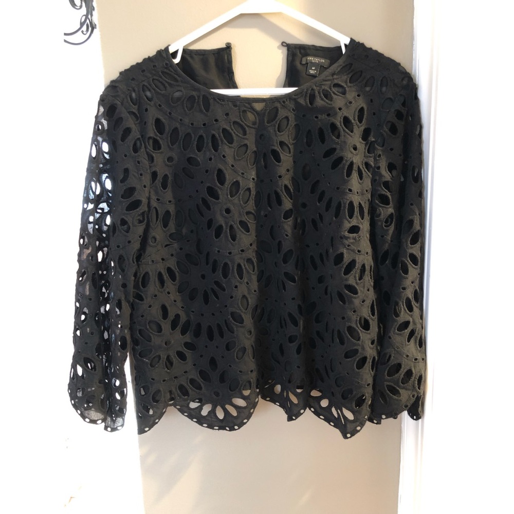 Ann Taylor Black Eyelet Top